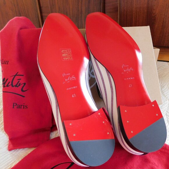 NIB Louboutin Dandelion slip on embroidered loafer Pic Nic stripe toile flat 43 - Picture 9 of 16